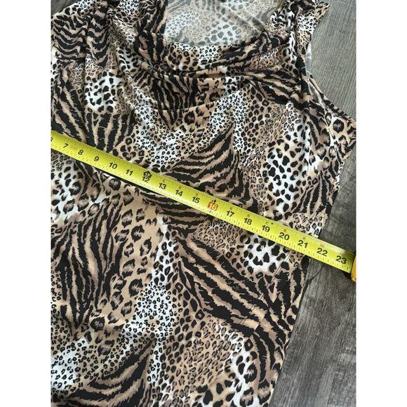 VTG Lane Bryant 3X 24W Y2K Shortsleeve Animal Leopard Print Blouse Top Stretchy - Picture 4 of 8